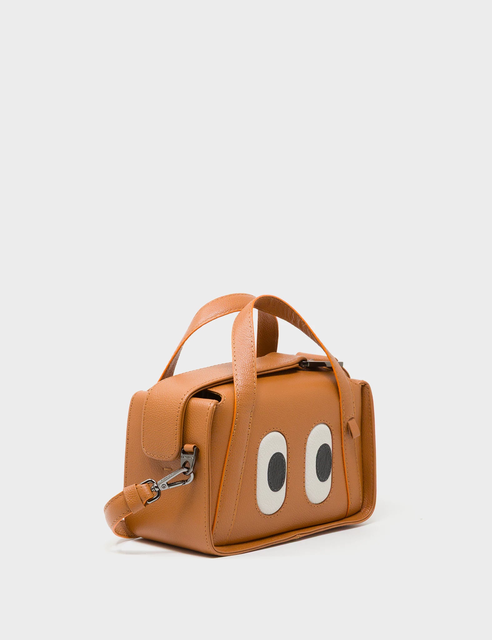 Benji Micro Crossbody Caramel Leather Bag - Eyes Engraved - Main View