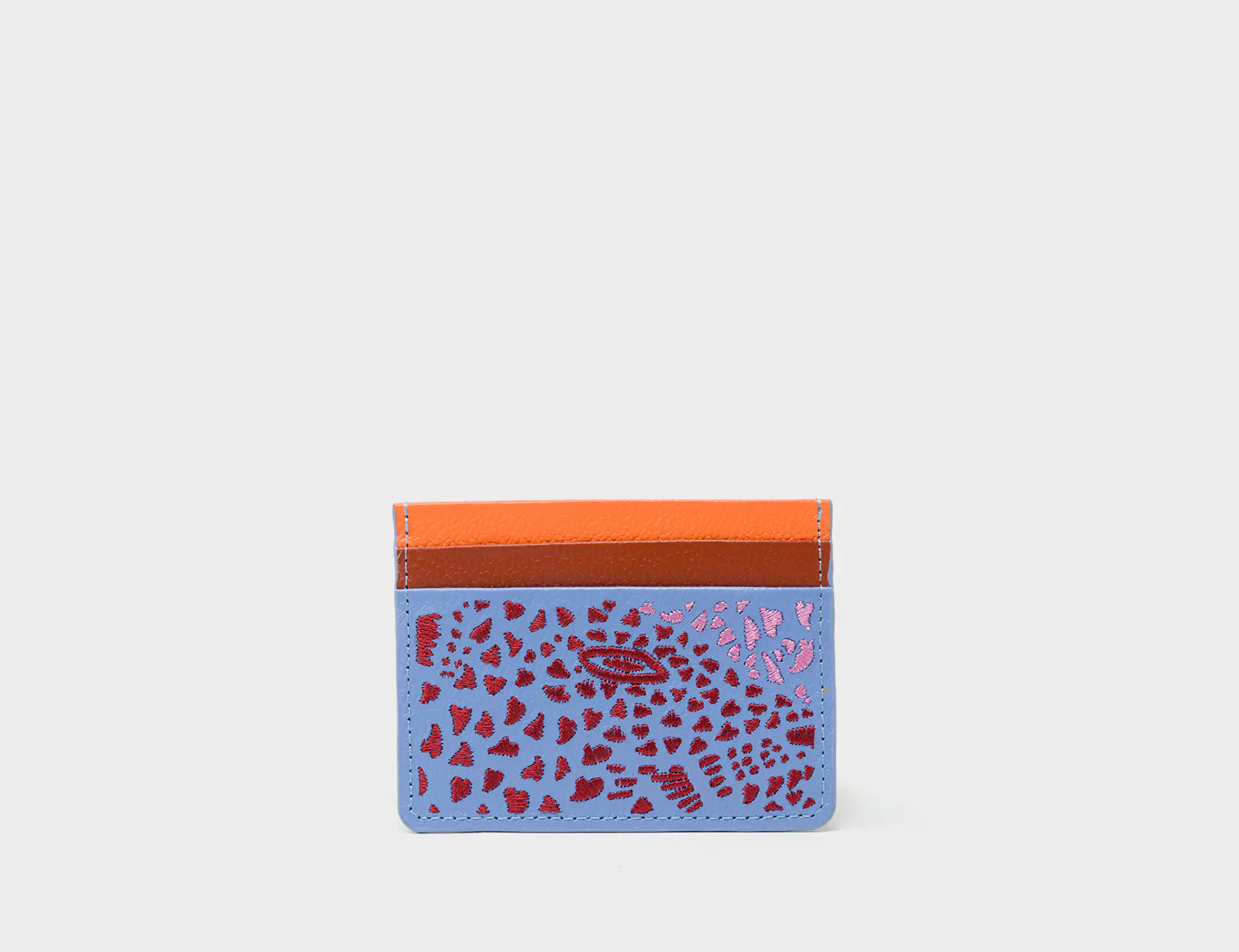 Filium Vista Blue Leather Cardholder - Retro Tiger Embroidery - Front view