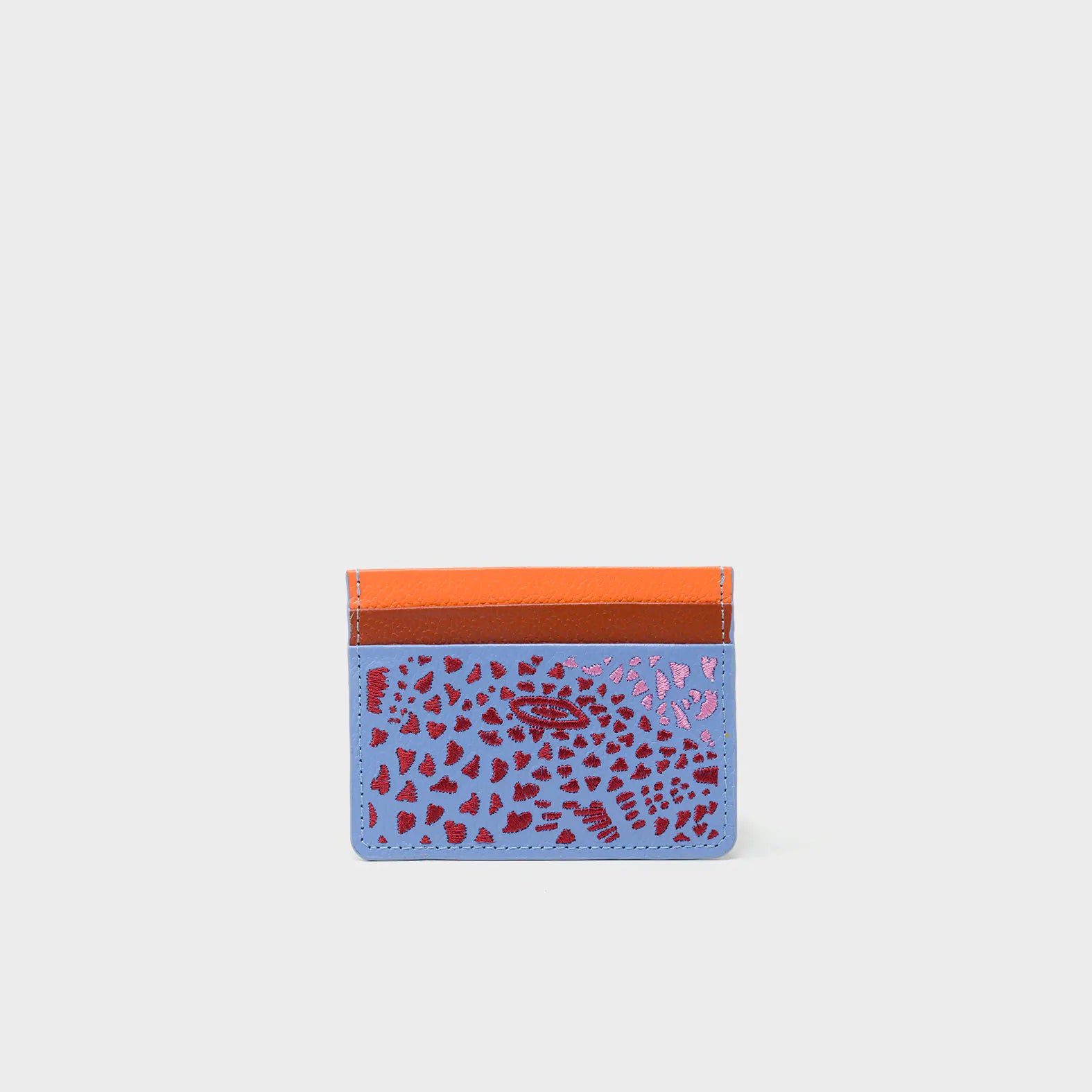 Filium Vista Blue Leather Cardholder - Retro Tiger Embroidery - Front view