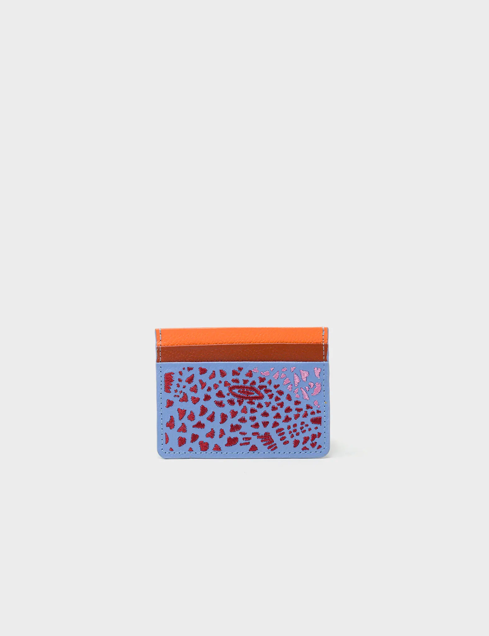 Filium Vista Blue Leather Cardholder - Retro Tiger Embroidery - Front view