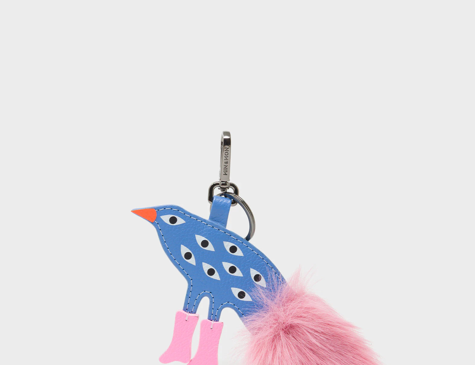 Bird In Boots Charm - Vista Blue and Pink Leather Keychain - Main view