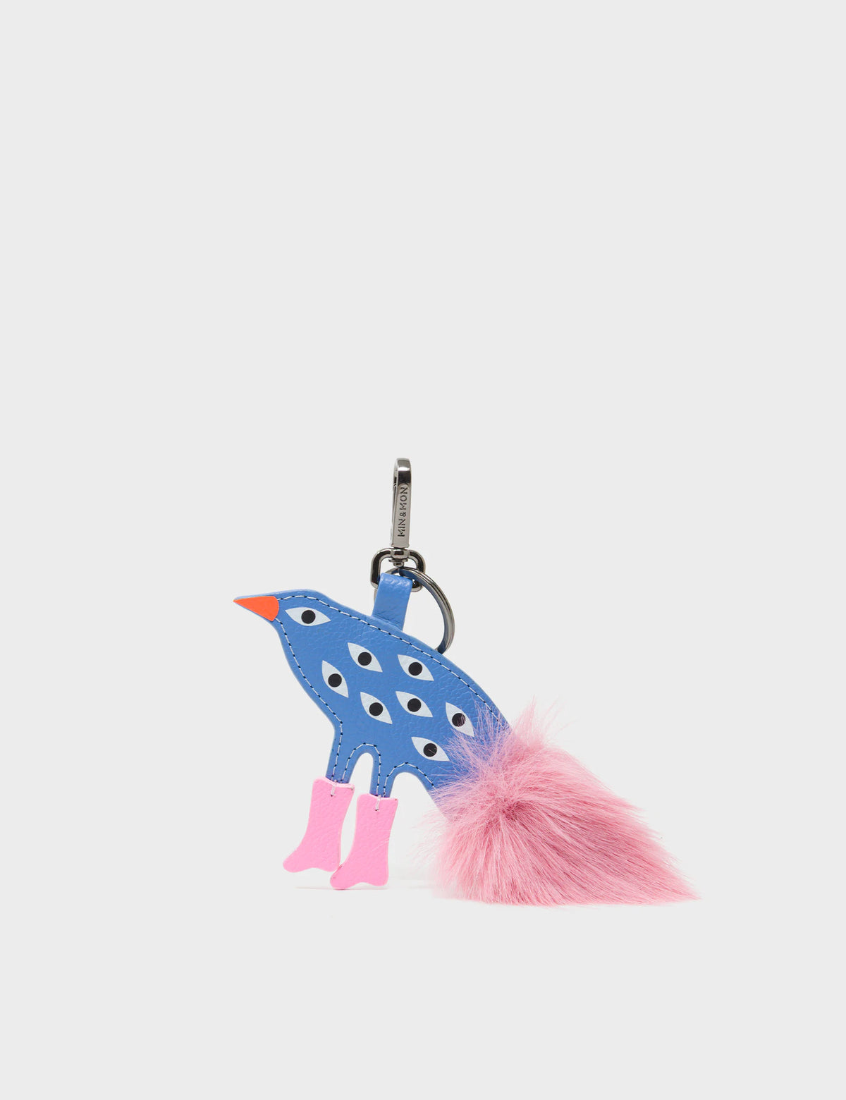 Bird In Boots Charm - Vista Blue and Pink Leather Keychain - Main view