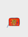 Frodo Fiesta Red Leather Zip Around Wallet - Tiger and Flowers Embroidery