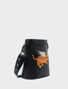 Vincent Black Leather Shoulder Bag - Tiger Embroidery