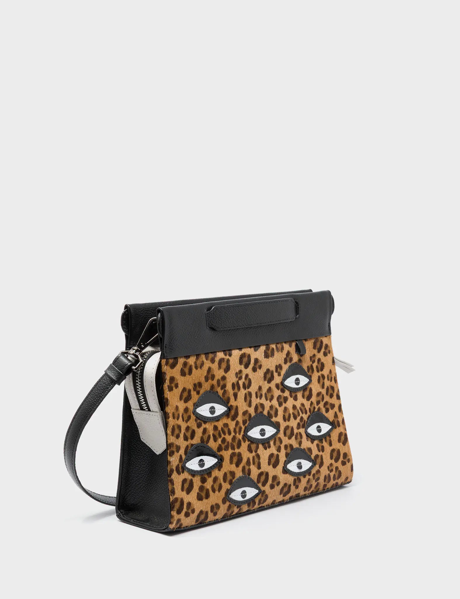 Vali Crossbody Small Animal Print Leather Bag - Eyes Applique Adjustable Handle - Main View