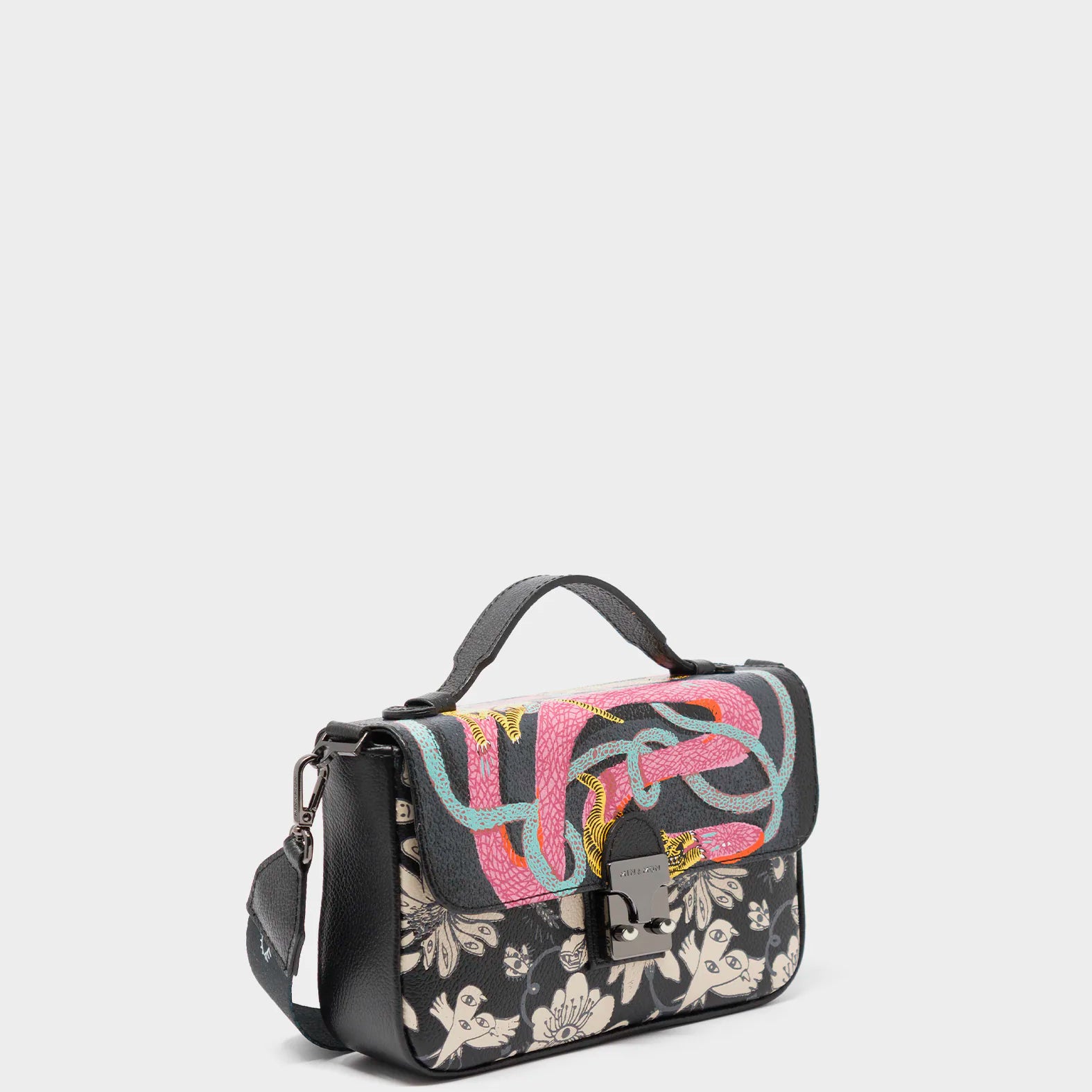 Amantis Black Leather Crossbody Mini Handbag - Tiger and Snake Design - Main View
