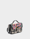 Amantis Black Leather Crossbody Mini Handbag - Tiger and Snake Design