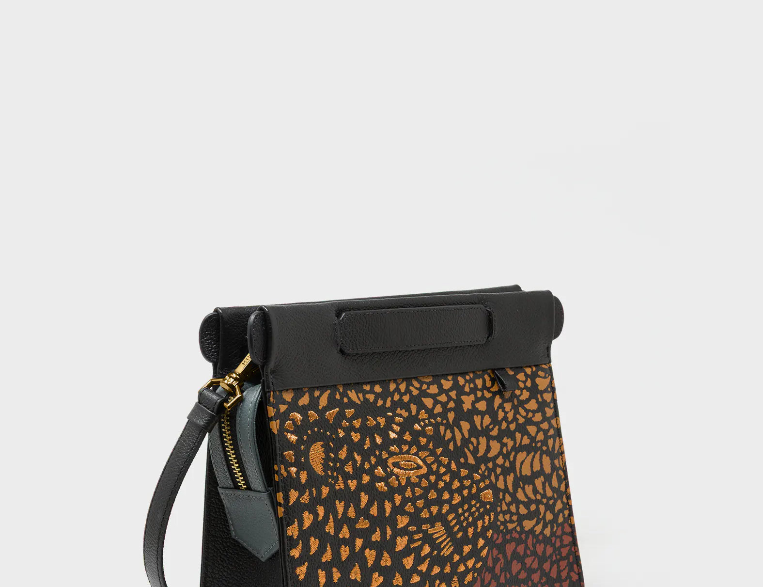 Vali Crossbody Black Leather Bag - Wild Heart Embroidery -  Side View