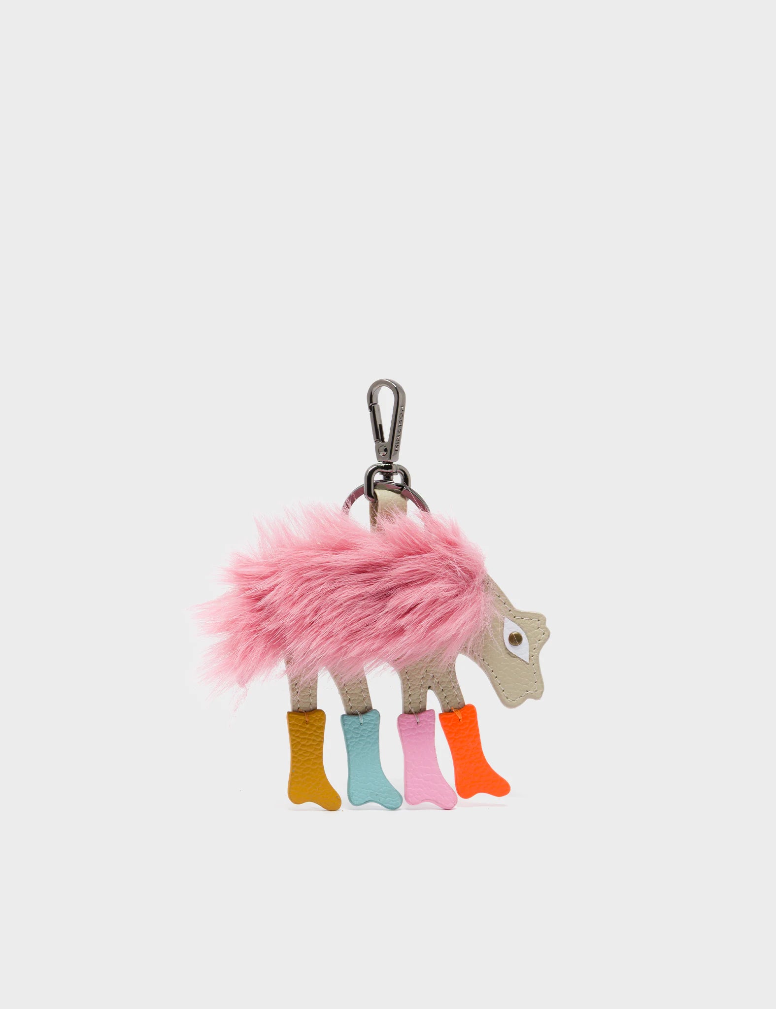 Wolf In Heels Charm - Pink Faux Fur and Multicolored Boots Keychain - Front
