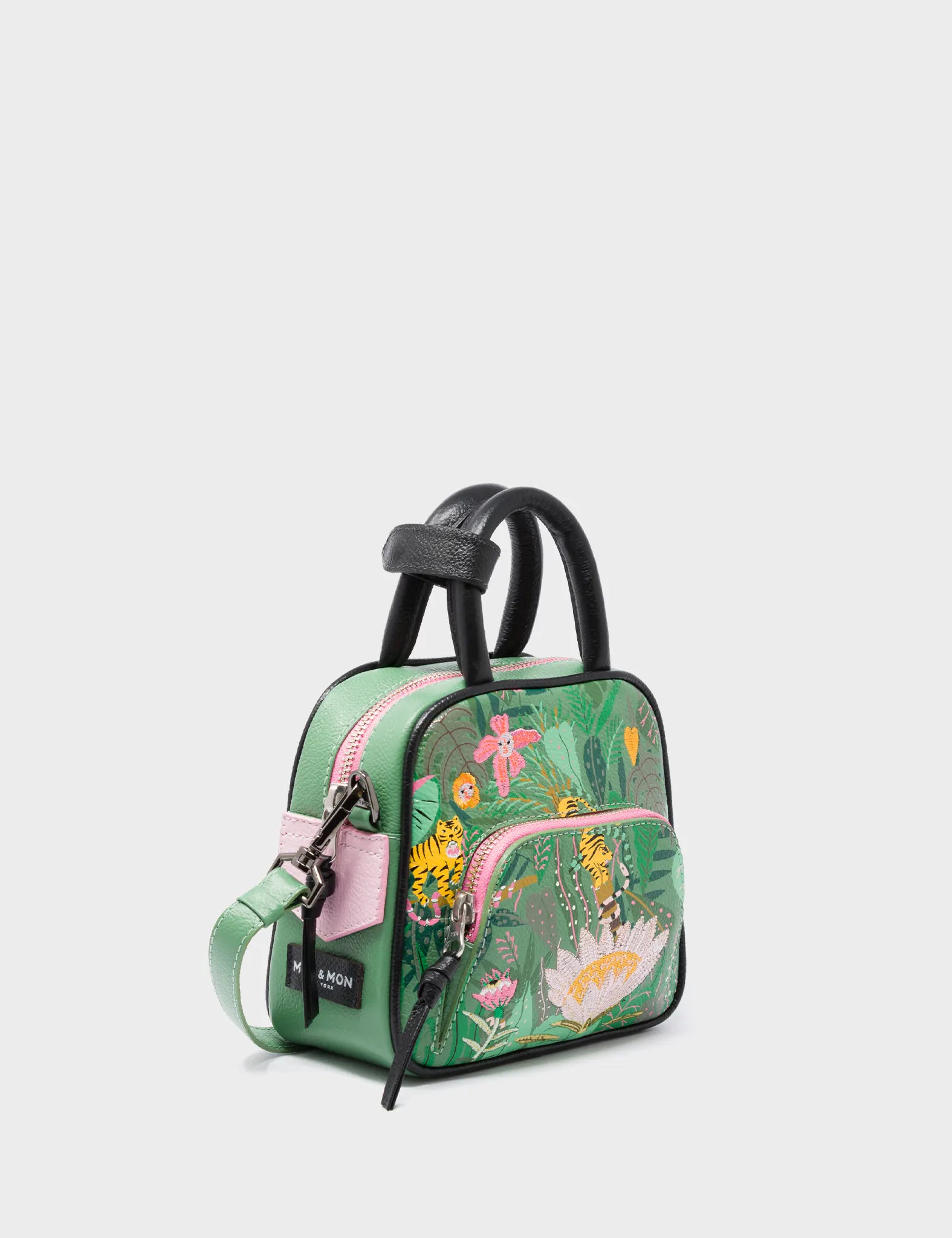 Marino Mini Crossbody Green Leather Bag - El Tropico Print & Embroidery Design