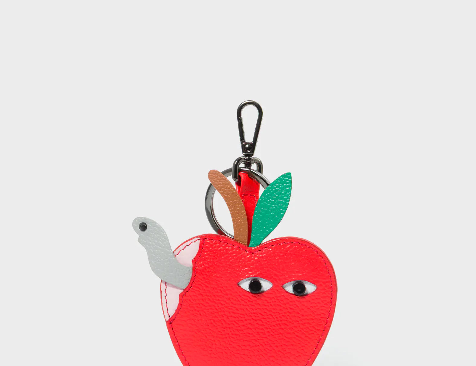 Wormhattan Charm - Fiesta Red Leather Keychain - Front View
