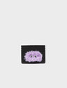 Filium Black and Lavender Leather Cardholder - Fuzzy Monster Applique - Front