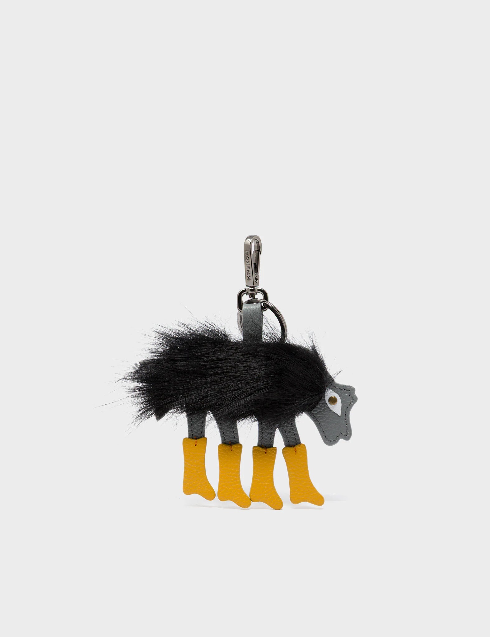Wolf In Heels Charm - Black Faux Fur and Golden Glow Boots Keychain - Front