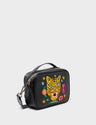 Verto Black Leather Crossbody Bag - Tiger and Flowers Embroidery - Main View