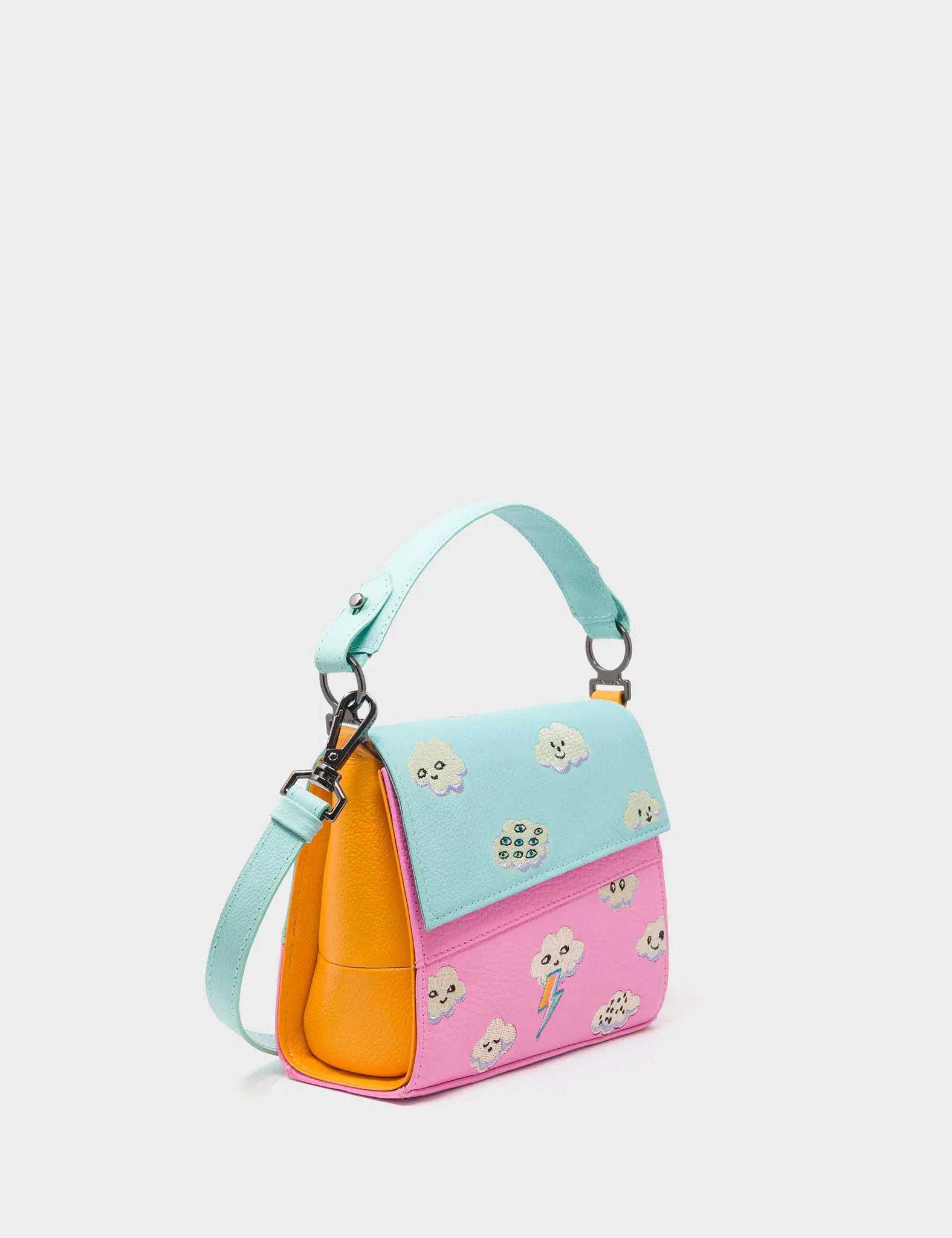 Anastasio Micro Crossbody Handbag Water Ballet Blue and Bubblegum Pink Leather - Happy Clouds Design - Main View