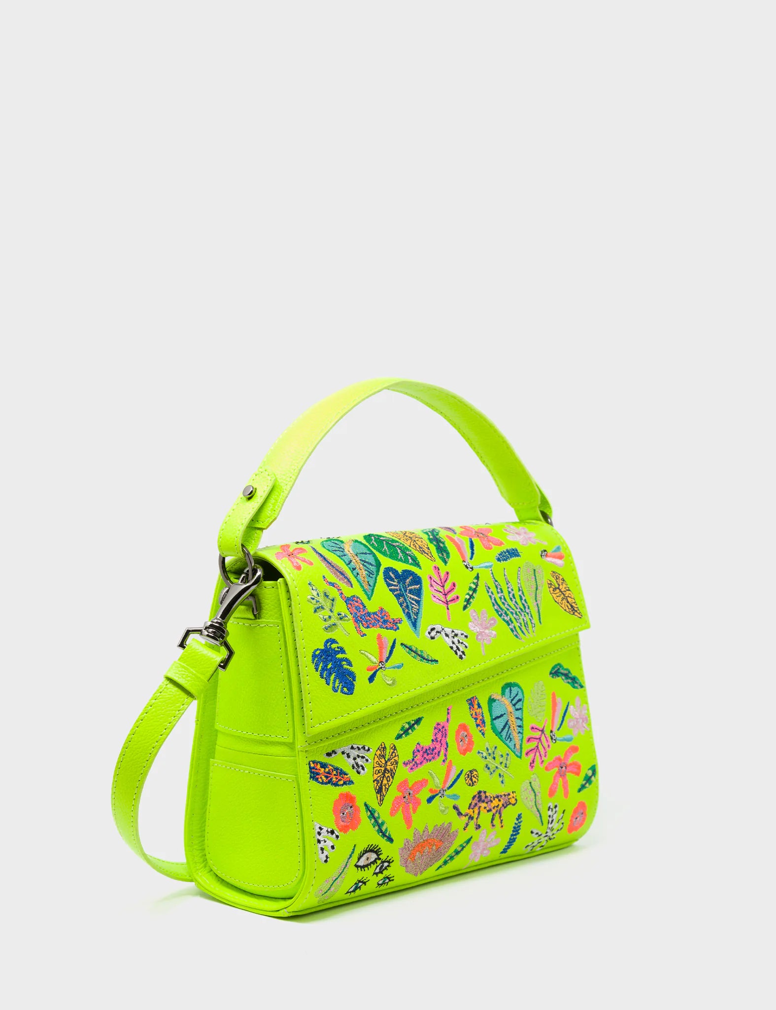 Anastasio Mini Crossbody Handbag Neon Yellow Leather - El Trópico Embroidery Design