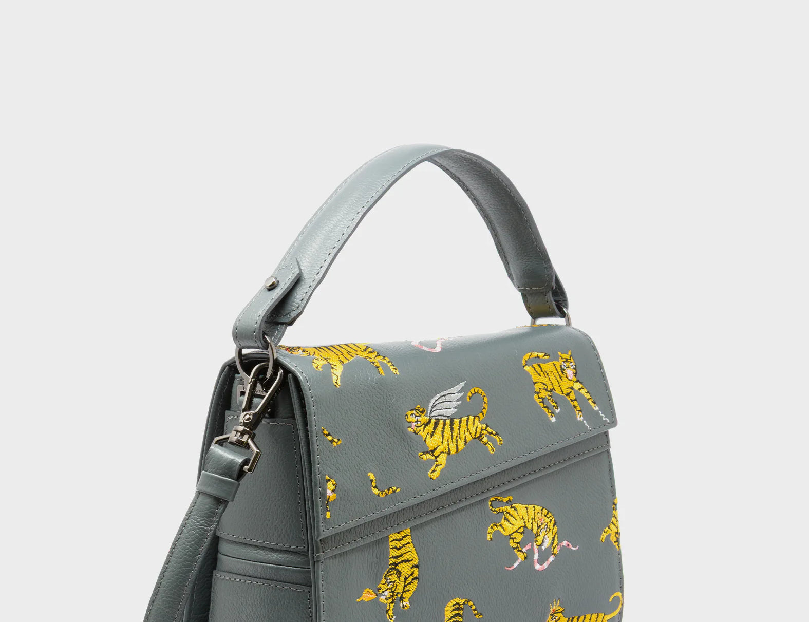 Anastasio Mini Crossbody Handbag Stormy Gray Leather - Tiger And Snake Print - Main View