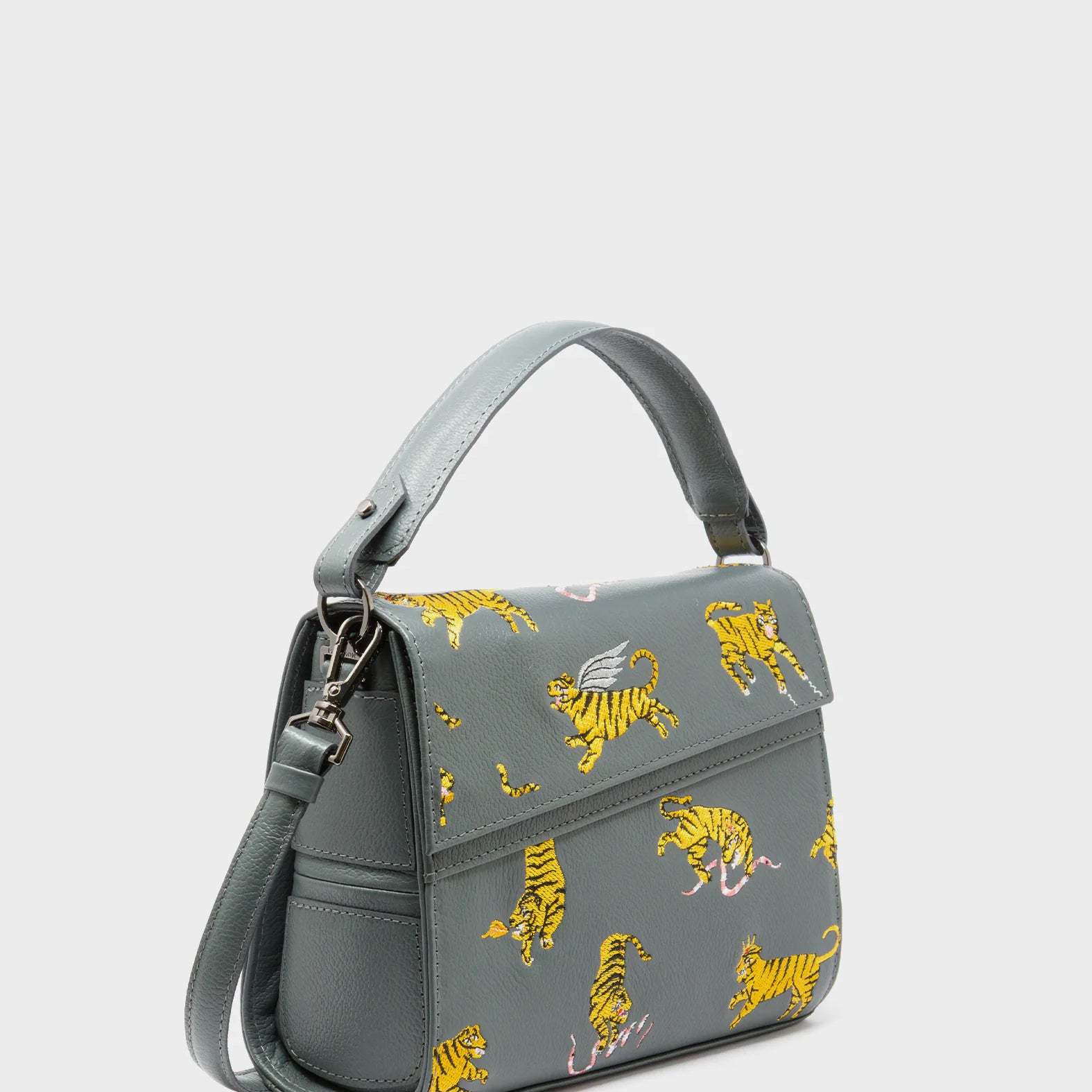 Anastasio Mini Crossbody Handbag Stormy Gray Leather - Tiger And Snake Print - Main View
