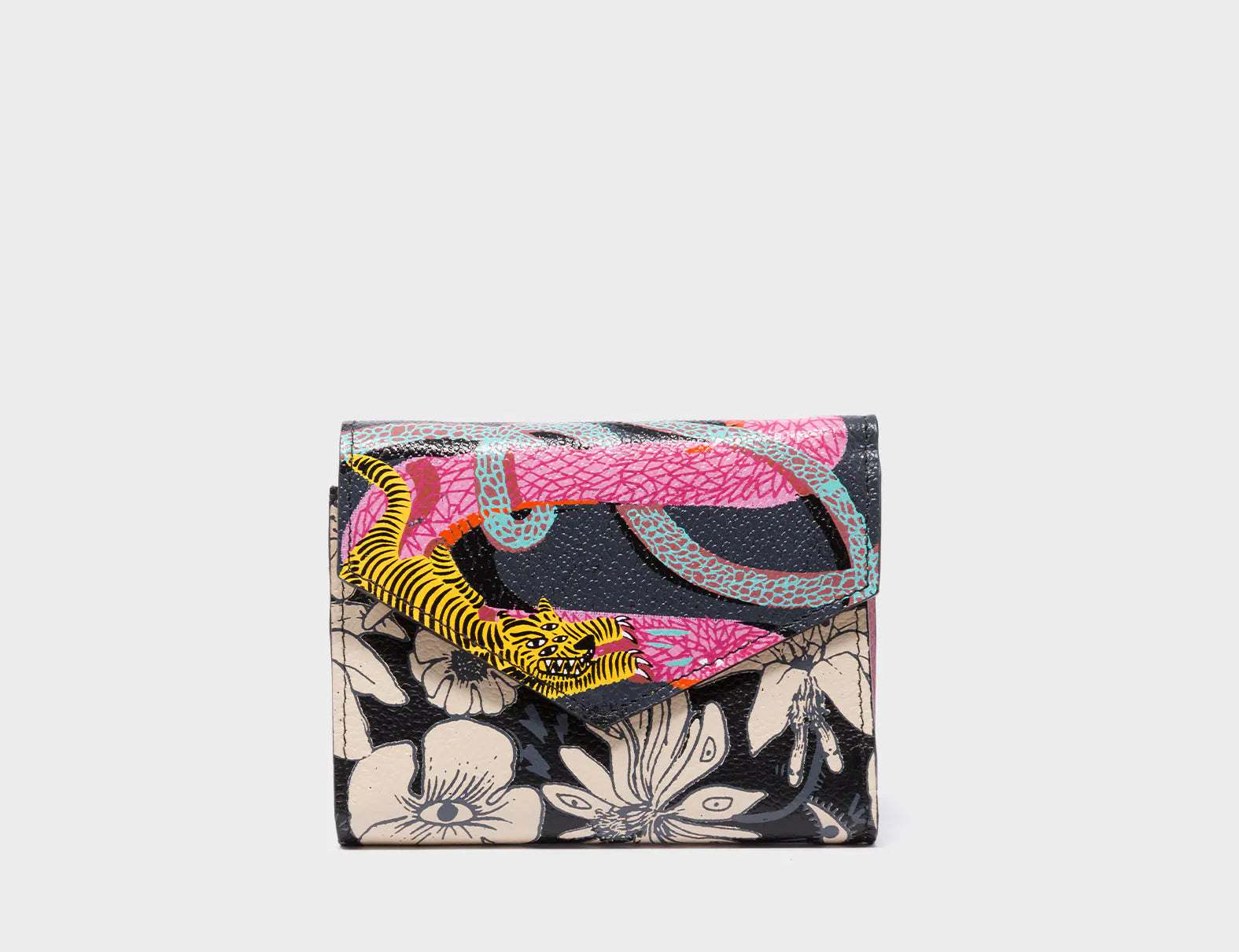 Fiona Black Leather Wallet - Tangle Tales Black Screen Printed