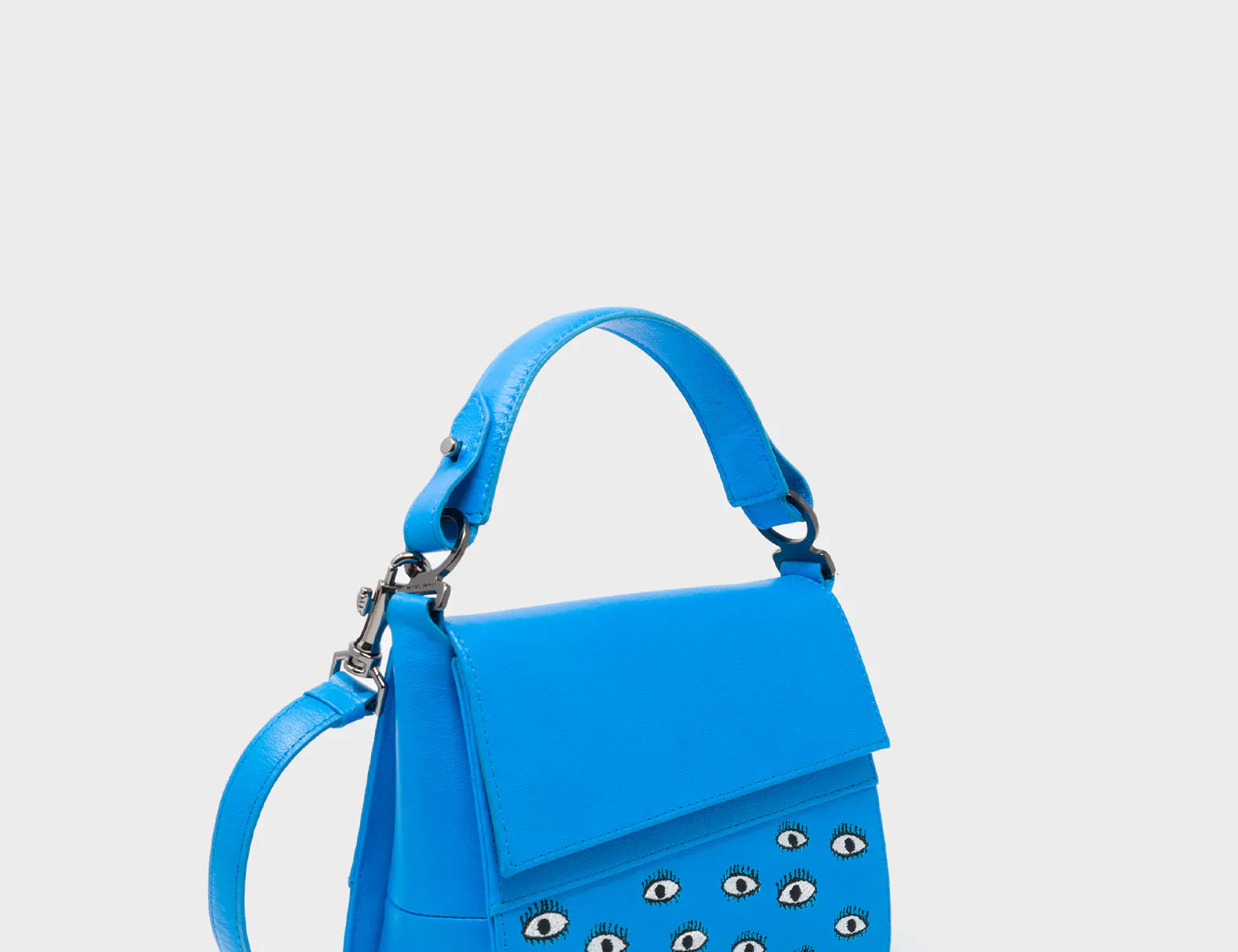 Anastasio Micro Crossbody Handbag Hawaii Blue Leather - Eyes Embroidery - Front side view