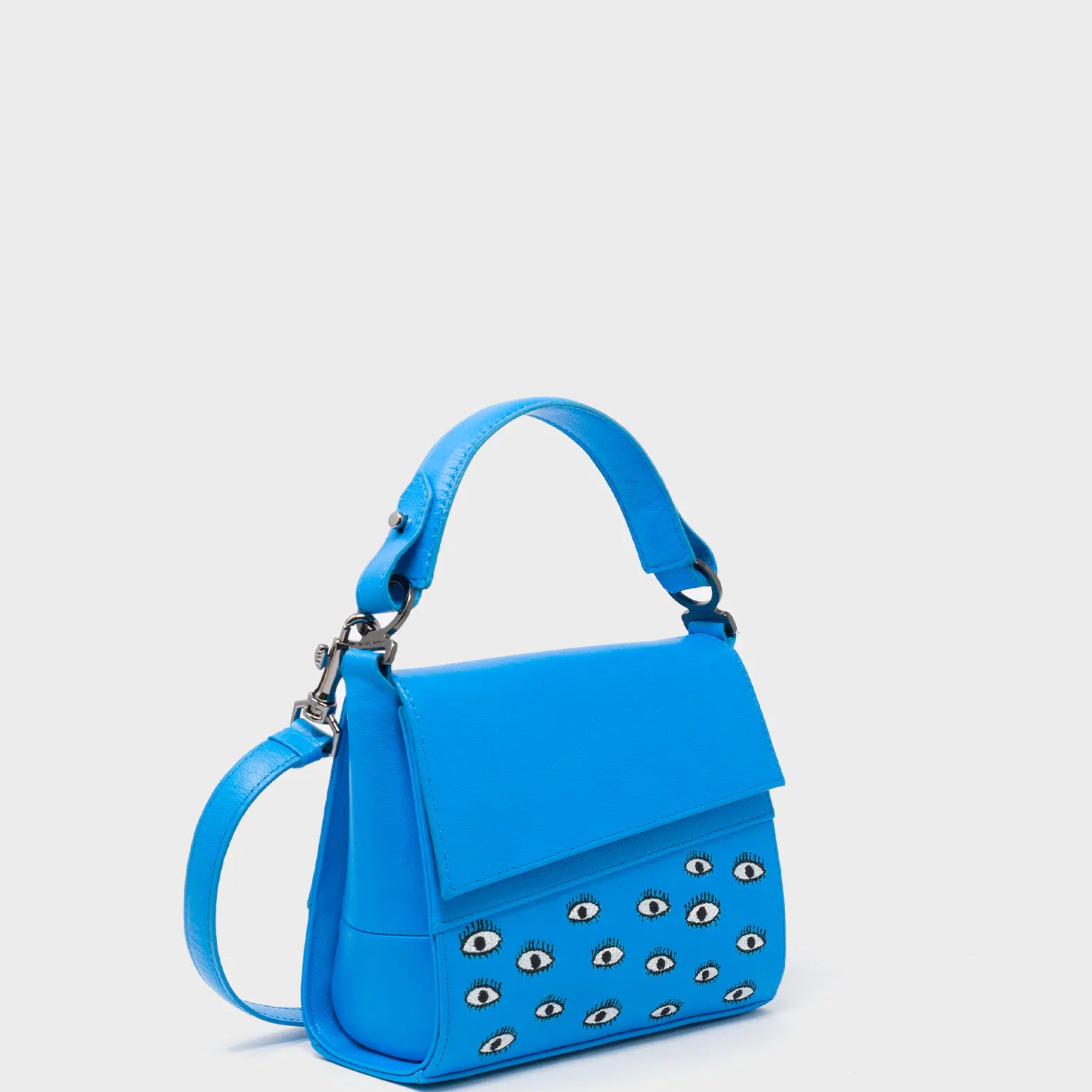 Anastasio Micro Crossbody Handbag Hawaii Blue Leather - Eyes Embroidery - Front side view