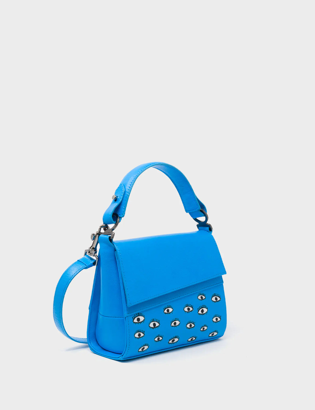 Anastasio Micro Crossbody Handbag Hawaii Blue Leather - Eyes Embroidery - Front side view
