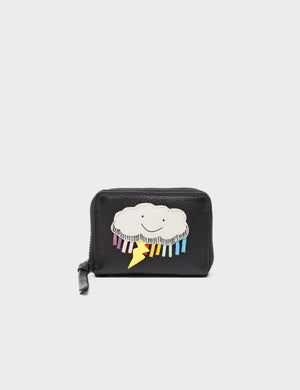 Frodo Black Leather Zip Around Wallet - Happy Cloud Applique – Min