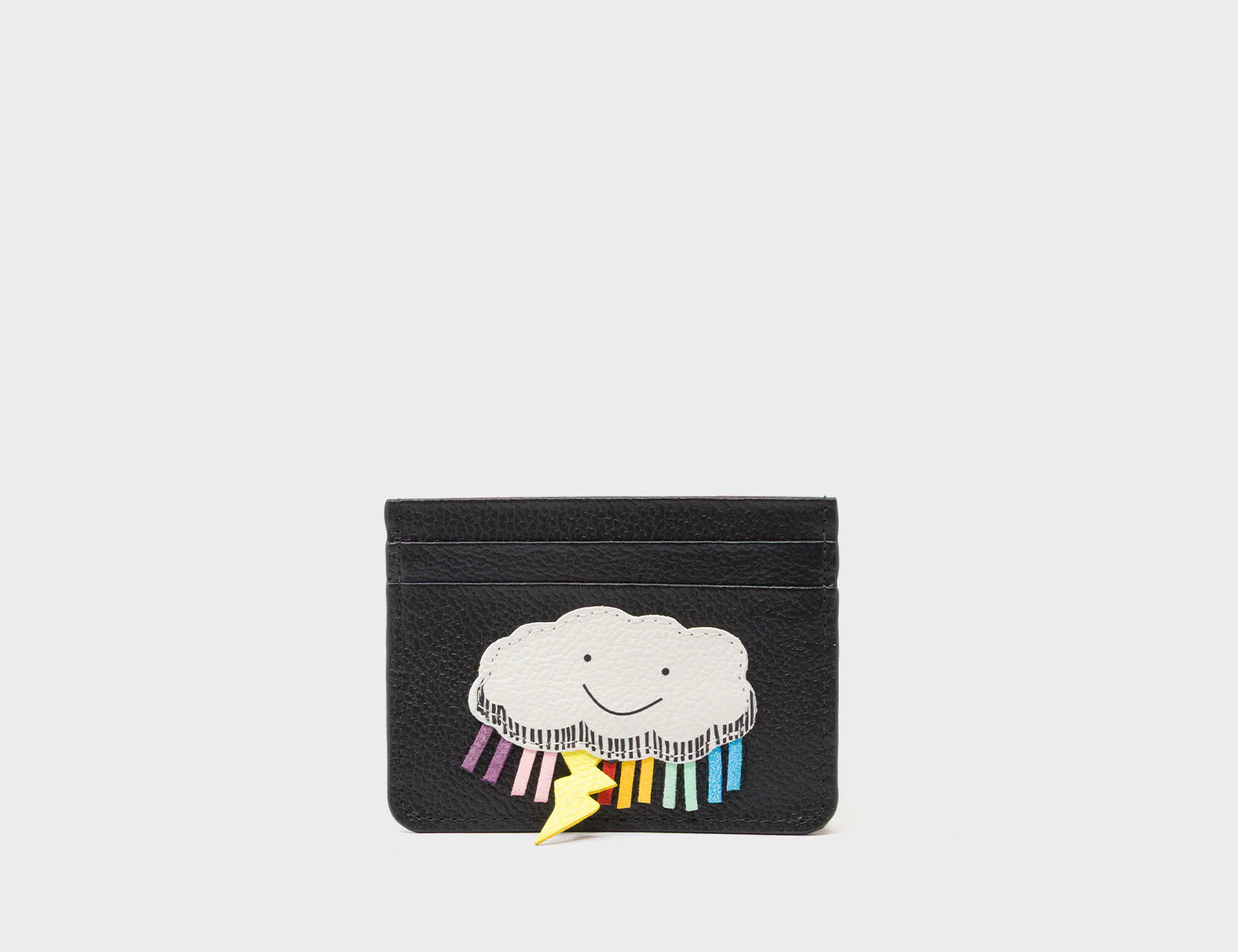 Filium Black Leather Cardholder - Happy Cloud Applique - Front