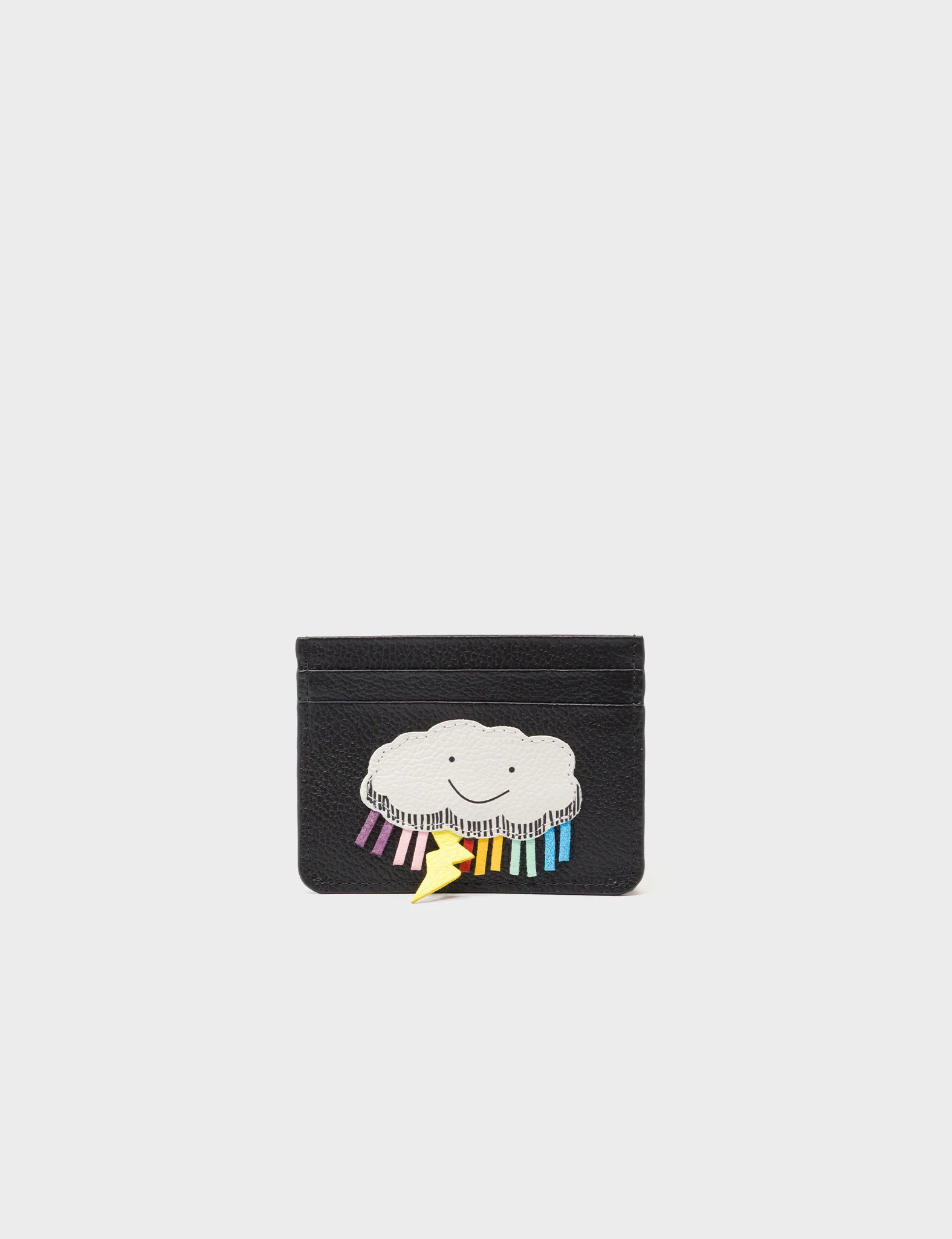 Filium Black Leather Cardholder - Happy Cloud Applique - Front