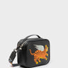 Verto Black Leather Crossbody Bag - Winged Tiger Embroidery - Main View