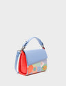 Micro Crossbody Handbag Blue and Red Leather - Camouflaged and flowers Embroidery