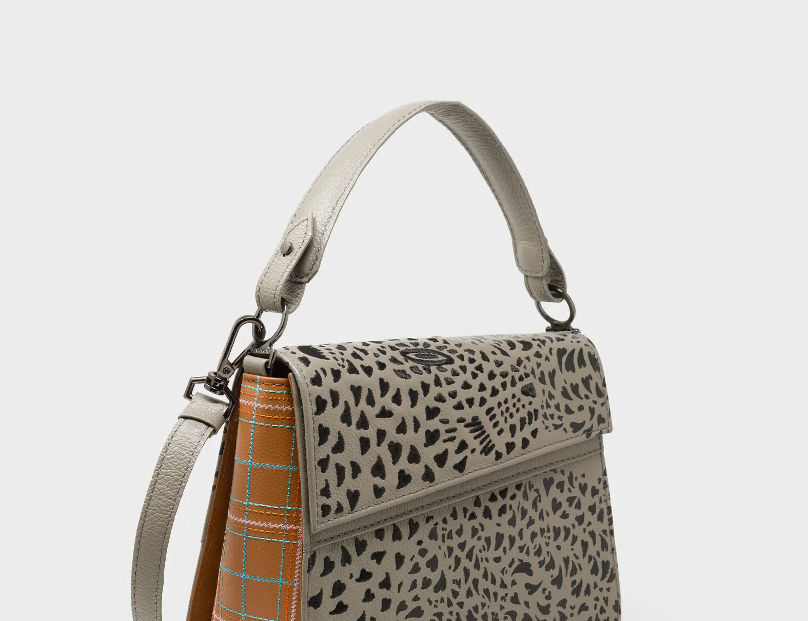 Anastasio Mini Crossbody Handbag Tuffet Brown Leather - Retro Tiger Embroidery - Main View