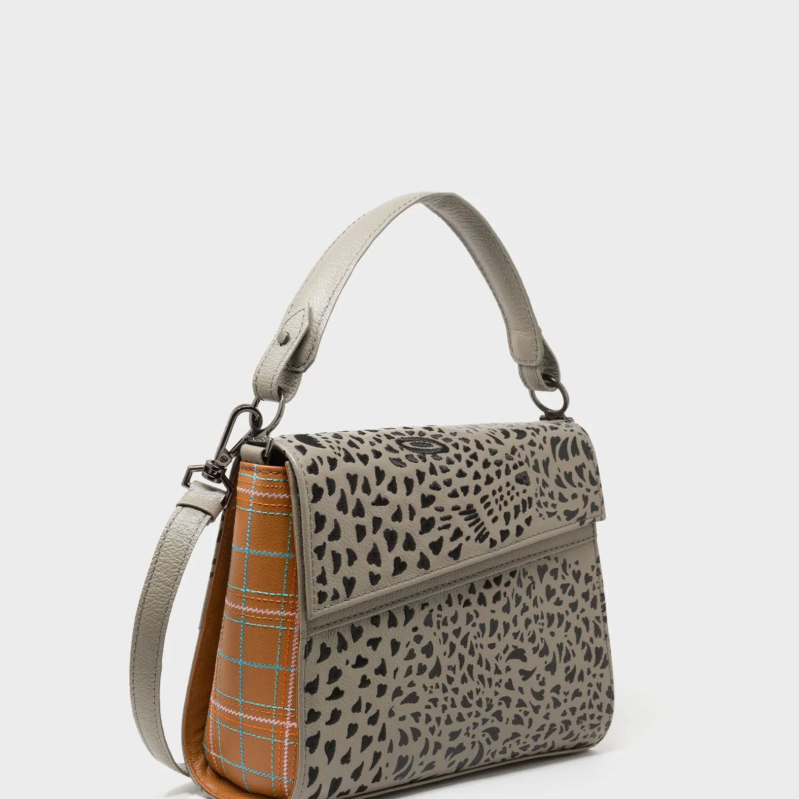 Anastasio Mini Crossbody Handbag Tuffet Brown Leather - Retro Tiger Embroidery - Main View