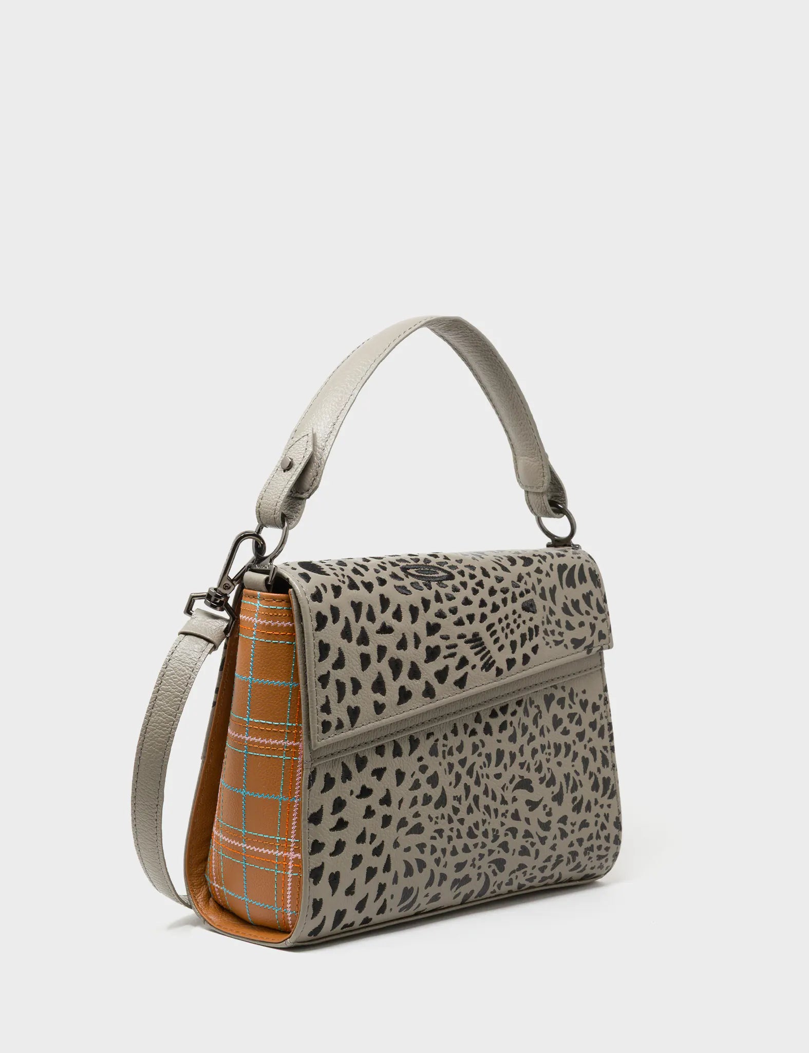 Anastasio Mini Crossbody Handbag Tuffet Brown Leather - Retro Tiger Embroidery - Main View