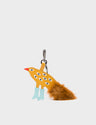Bird In Boots Charm - Golden Glow and Brown Leather Keychain - Front