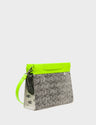 Vali Small Crossbody Cream and Neon Green Leather Bag - Cubes Print - Main View
