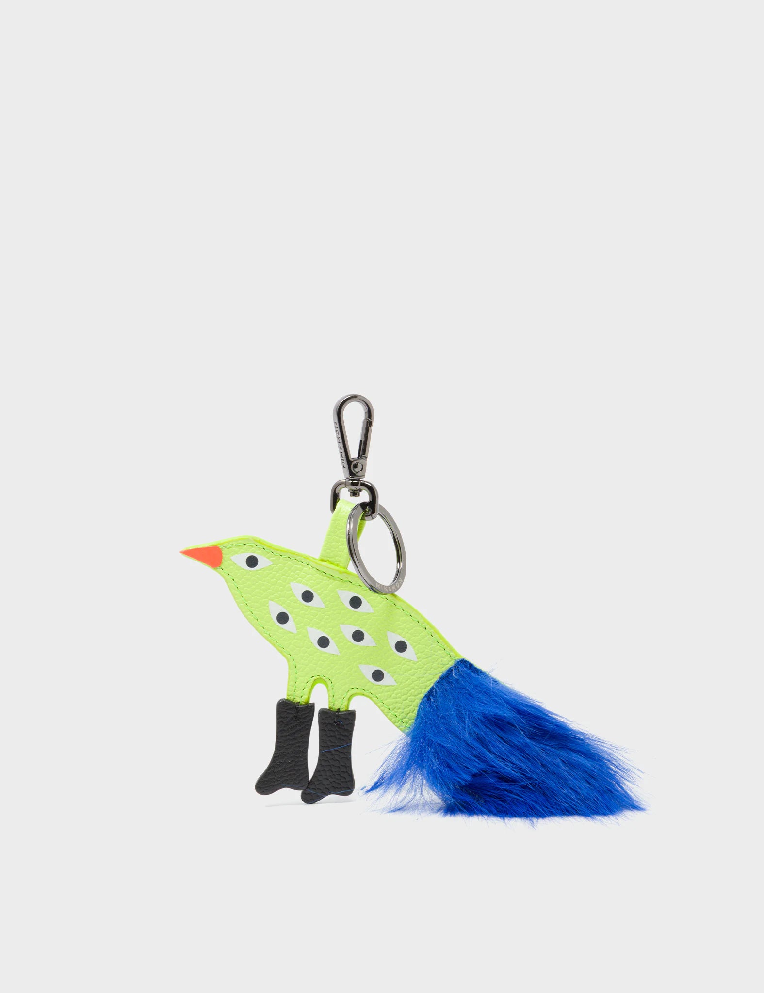 Bird In Boots Charm - Sharp Green Leather Keychain - Front
