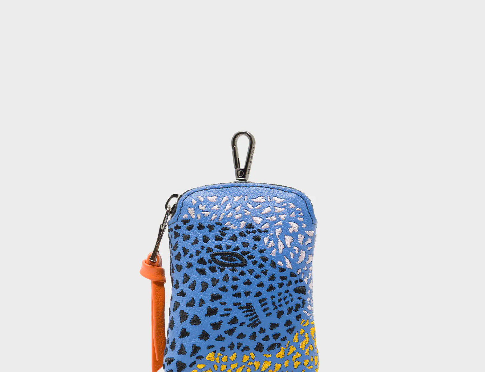 Florence Pouch Charm - Vista Blue and Black Leather Keychain Retro Tiger Embroidery - Main View