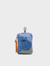 Florence Pouch Charm - Vista Blue and Black Leather Keychain Retro Tiger Embroidery