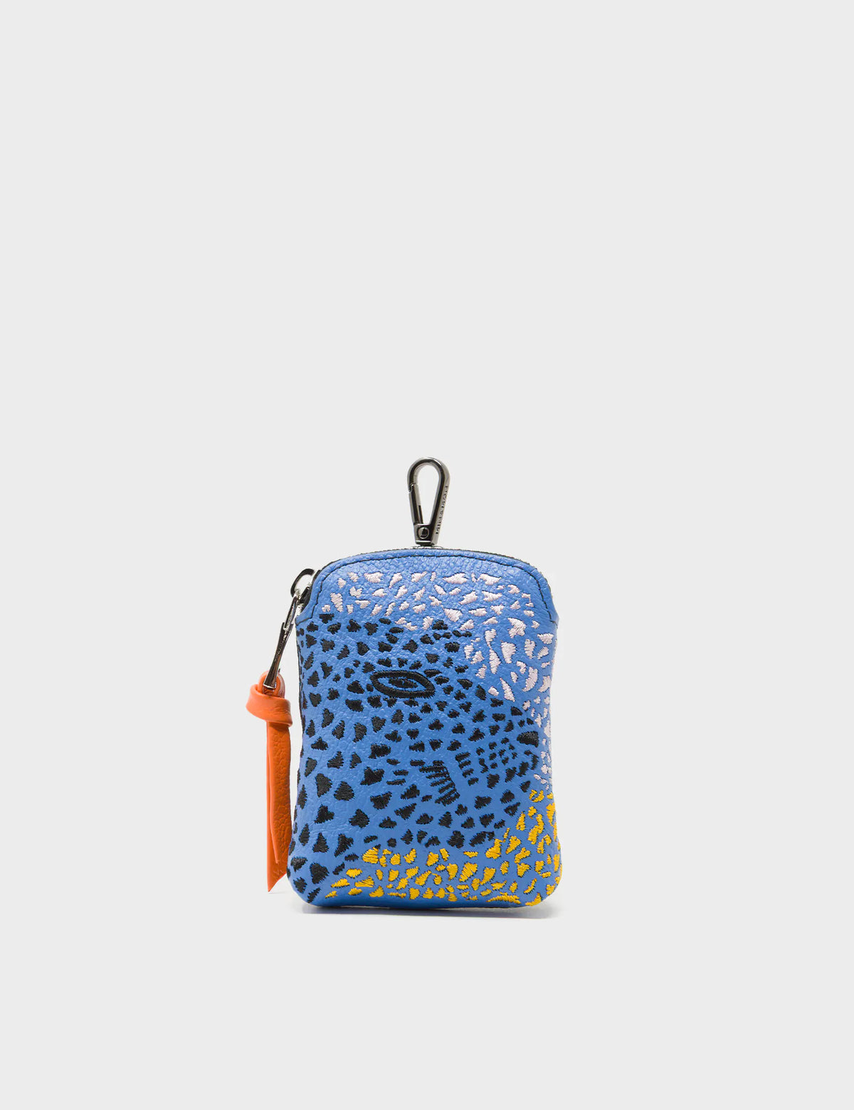 Florence Pouch Charm - Vista Blue and Black Leather Keychain Retro Tiger Embroidery - Main View