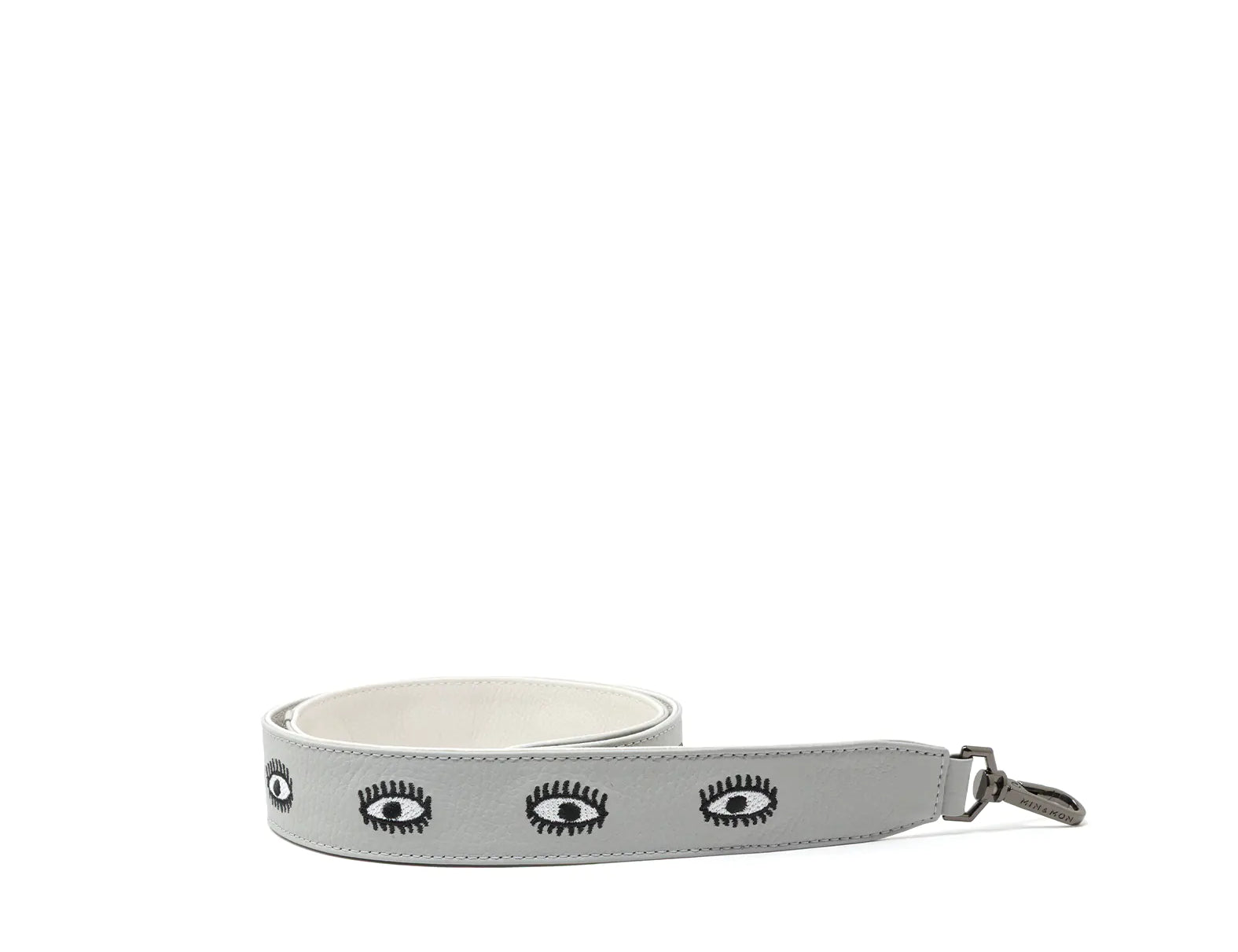 Detachable Moonwalk Gray Leather Shoulder Strap - All Over Eyes Embroidery - How to Package
