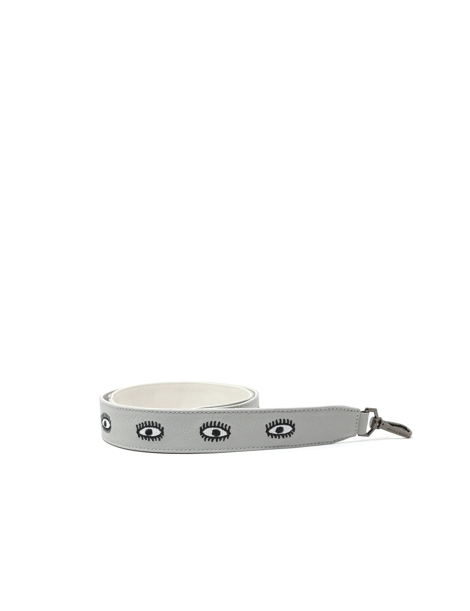Detachable Moonwalk Gray Leather Shoulder Strap - All Over Eyes Embroidery - How to Package