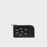Fausto Black Leather Zip-around Cardholder - All Over Eyes Embroidery - Front View