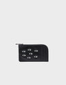 Fausto Black Leather Zip-around Cardholder - All Over Eyes Embroidery - Front View