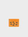 Filium Flamingo Orange Leather Cardholder - All Over Eyes Embroidery - Front View
