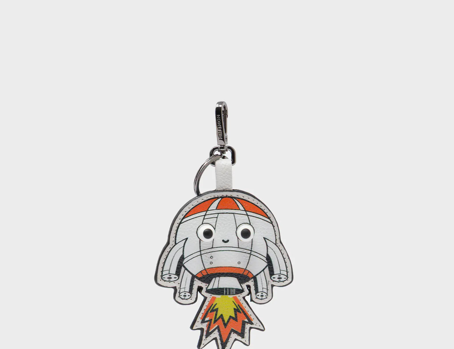 Helia Rocketship Charm - Cream Leather Keychain - Front View