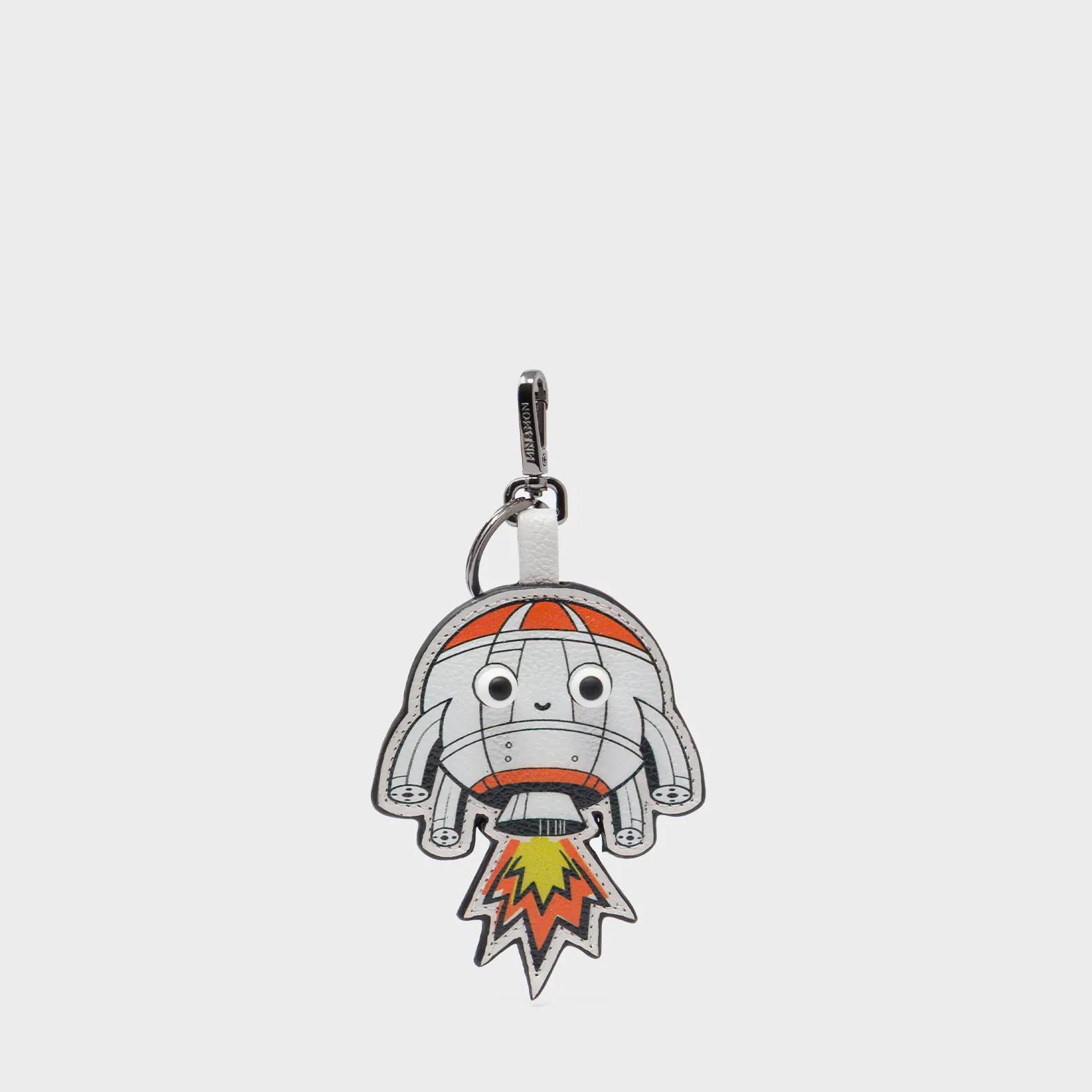Helia Rocketship Charm - Cream Leather Keychain - Front View