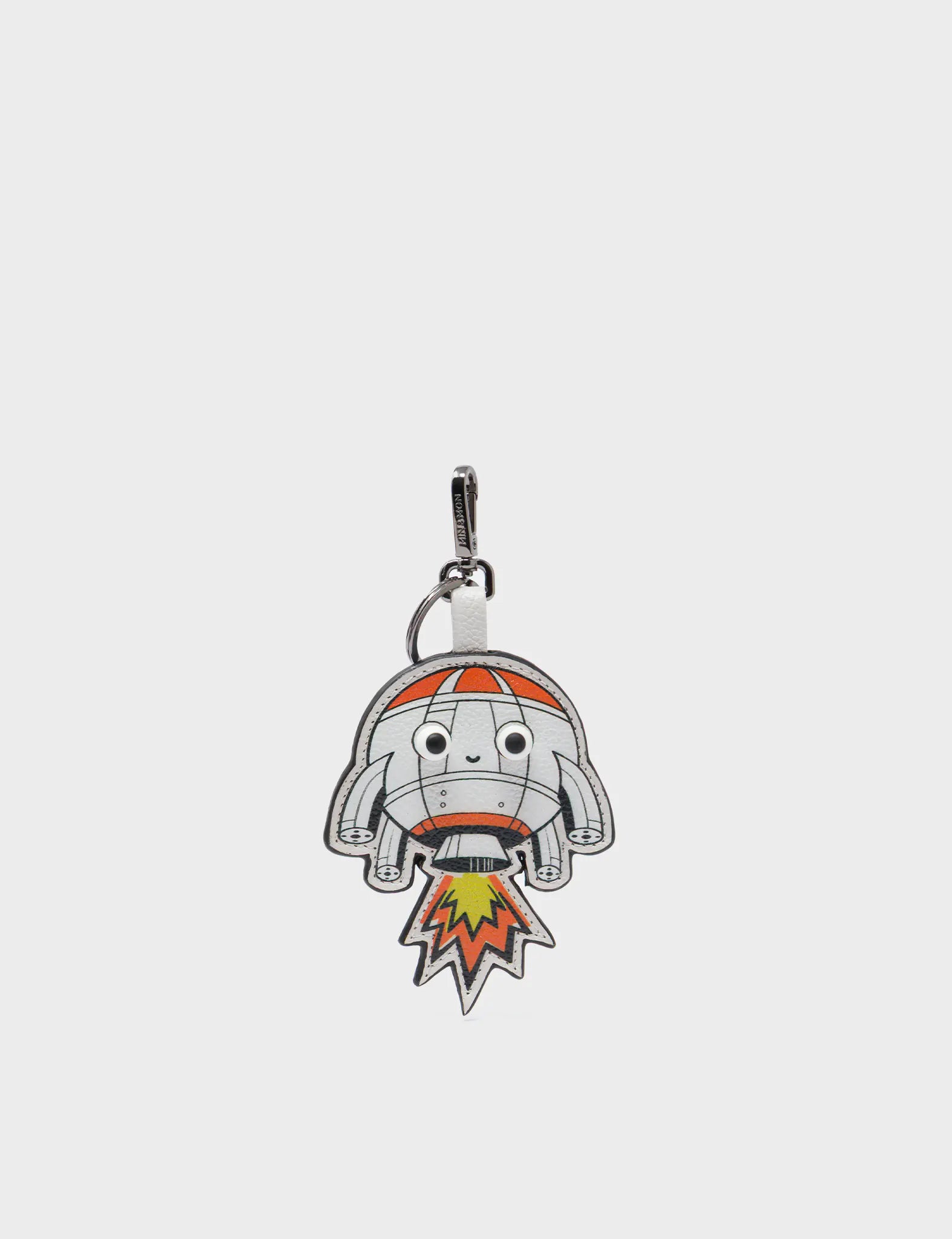 Helia Rocketship Charm - Cream Leather Keychain - Front View