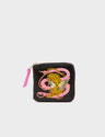 Black And Marigold Zip-around Leather Wallet - Tangle and Snake Embroidery