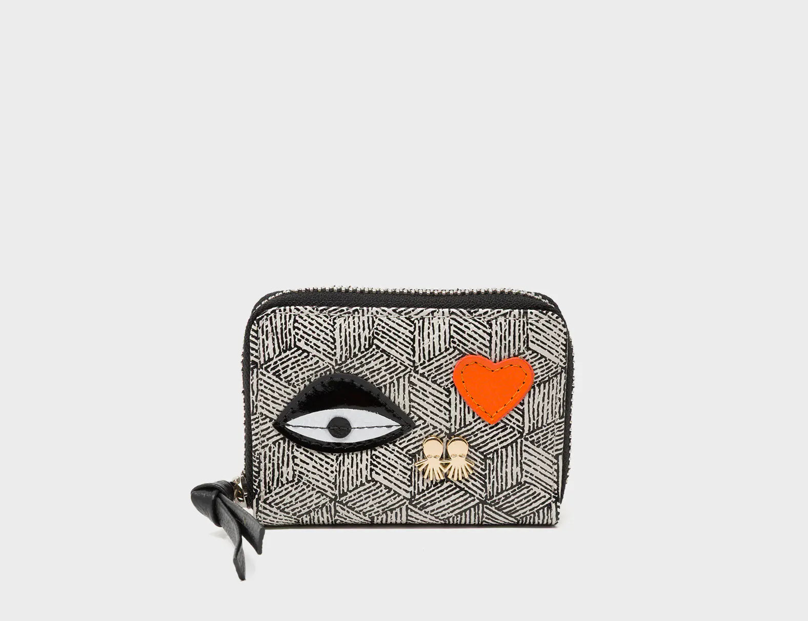 Frodo Cream Leather Zip Around Wallet - Cubes Print - Front